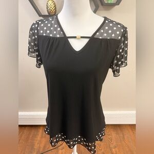 Black Polka Dot Sheer Sleeve Top NWOT